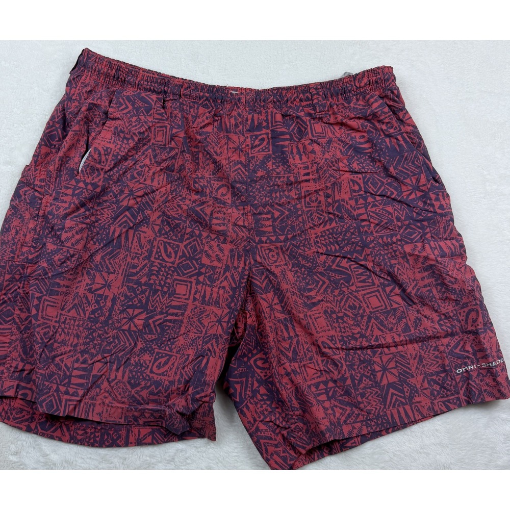 Columbia PFG Red Navy Print Mesh Lined Swim Shorts Large
